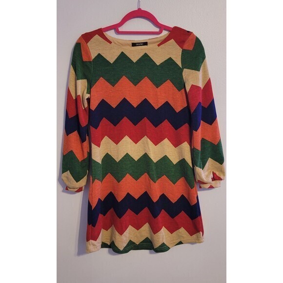 Coco Love-Lined Scoop Neck Chevron‎ Print Sweater Dress Size Small - Picture 1 of 13